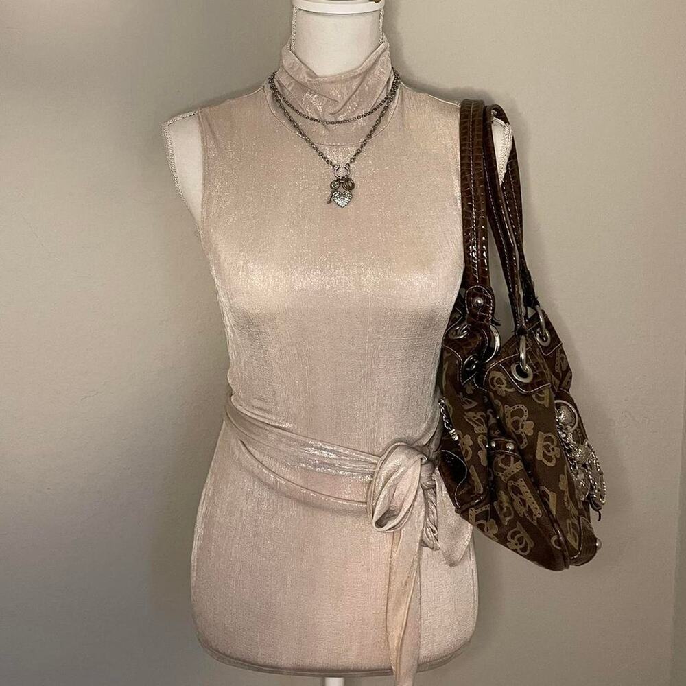 Paper doll y2k beige metallic mini dress size s